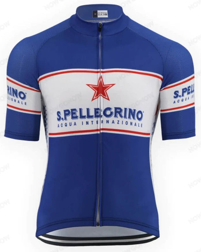 San Pellegrino Blue Short Sleeve Retro Cycling Jersey
