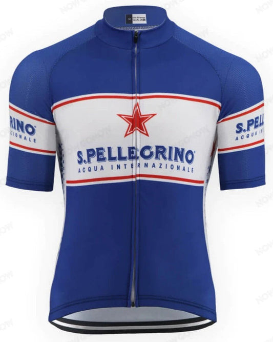 San Pellegrino Blue Short Sleeve Retro Cycling Jersey